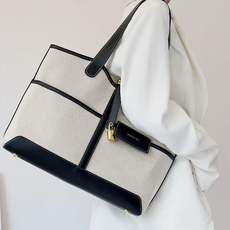 Mosiliri Canvas Commute Bag Canvas Bag Shoulder Bag Large Size Women's Black Gold-1
