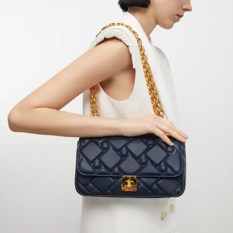 CHARLES&KEITH Fabric Small Square Bag Shoulder Bag Medium Size Women's Cream Milk White/Navy Blue/Green-3