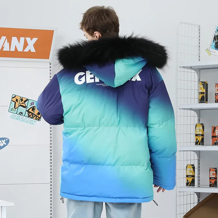 GENANX Gradient Stand Collar Loose Fit Puffer Jacket Unisex-5