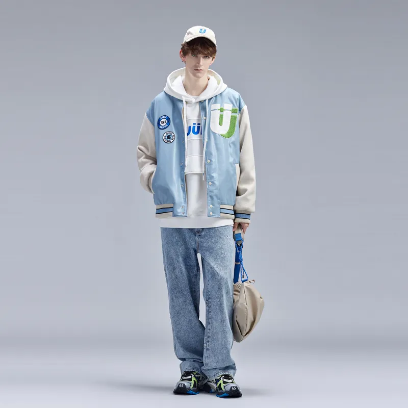 Guuka Baseball Jacket Men's Pink Blue-4