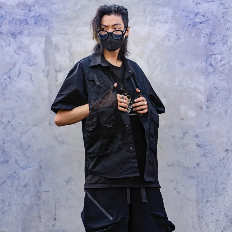 VIP SS22 Solid Color Mock Two Piece Shirt Summer Unisex Black-7