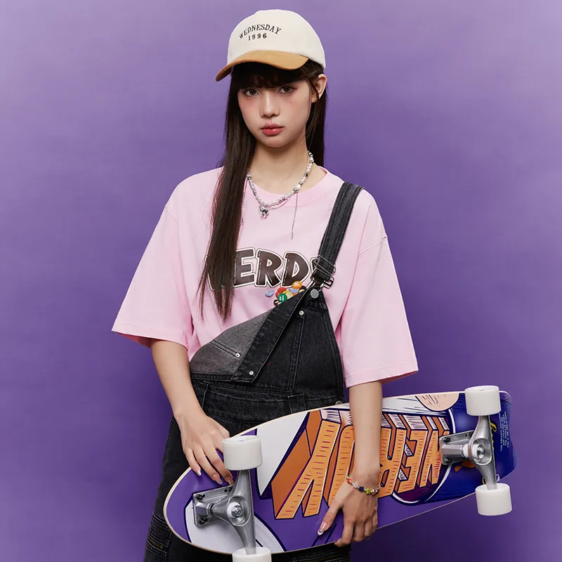 NERDY Drop Shoulder Sleeve T Shirt Unisex Pink-4
