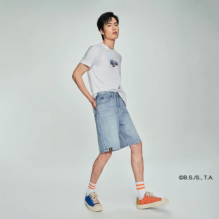 Dragon Ball X Lee X Dragon Ball Co brand Denim Shorts Men Light Blue-5