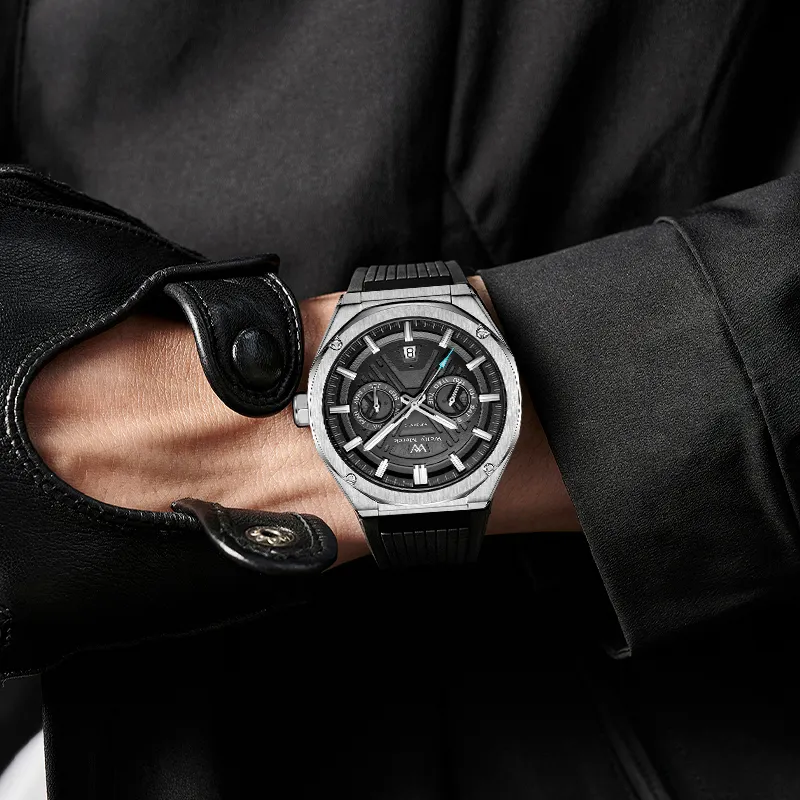 Welly Merck Automatic Mechanical Movement Men's Watches Wrist Watches 41mm 43mm Black Dial Rubber Strap WM034M1-1