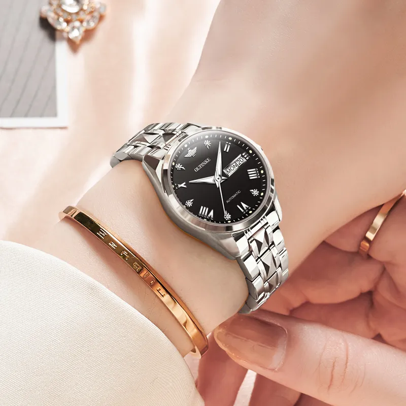 Oupinke Gaias Collection Mechanical Movement Tungsten Steel Strap Watch Women's Watch White Dial-5