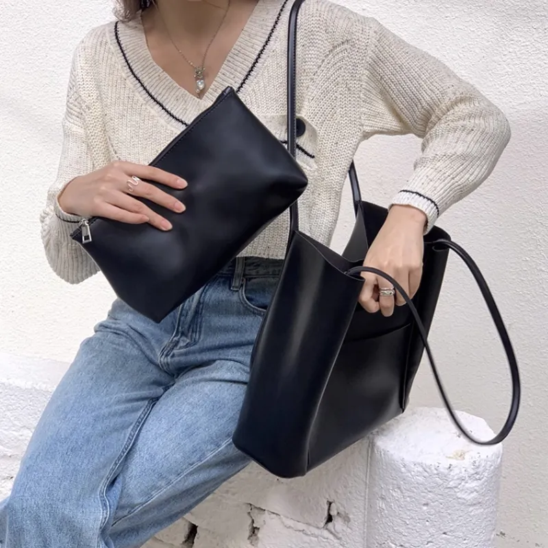 MARKANGARO PU Tote Bag Shoulder Bag Women's Black White Coffee-13