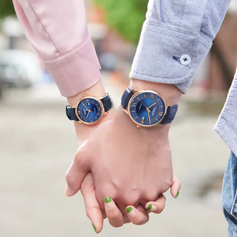TANGIN Segru Series Automatic Mechanical Movement Unisex Watch 39mm 39 Blue Dial Genuine Leather Strap-3