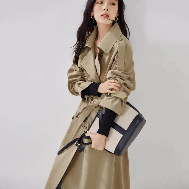 DIALOGUE Trench Coat Women's Classic Khaki-4