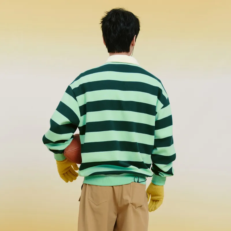 NERDY Sweatshirt Unisex Deep And Light Green Stripes-5