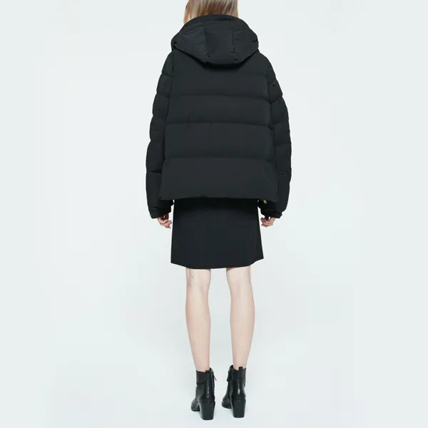 DKNY FW22 Solid Color Hooded Loose Fit Thickened Cropped Down Jacket Women's Black-3
