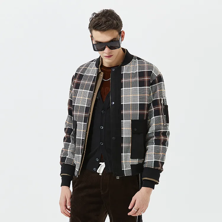 DAVID NAMAN Baseball Jerseys Men Beige Plaid-2