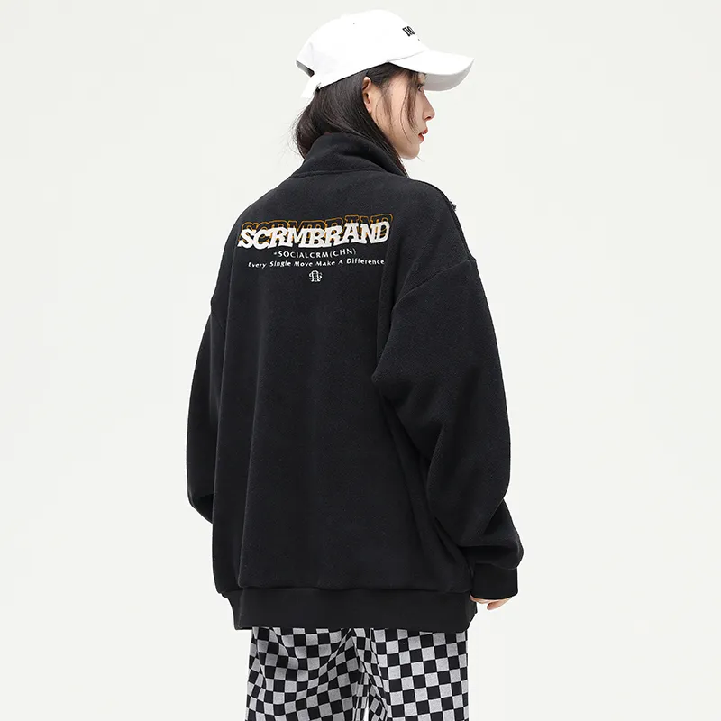 SCRM Stand Collar Loose Fit Cardigan Sweatshirt Unisex-3