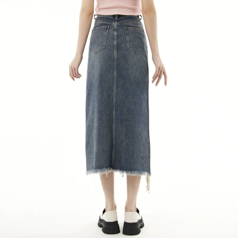 QYPRF Denim Long Skirts Women's Blue-4