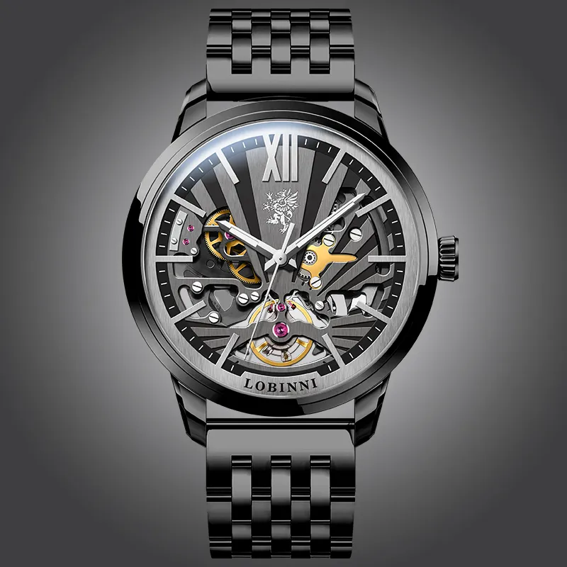 LOBINNI L Mechanical Movement Genuine Leather Strap Watch Men's Watches Cut-Out Dial-29