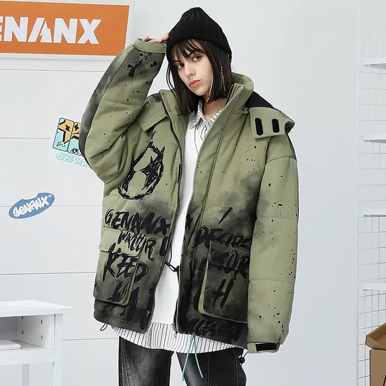 GENANX Cartoon Detachable Hood Loose Fit Puffer Jacket Unisex-4