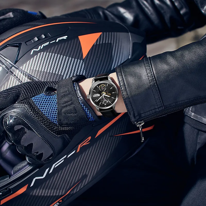 LOBINNI L Automatic Mechanical Movement Genuine Leather Strap Watch Men's Watches Black Dial-16