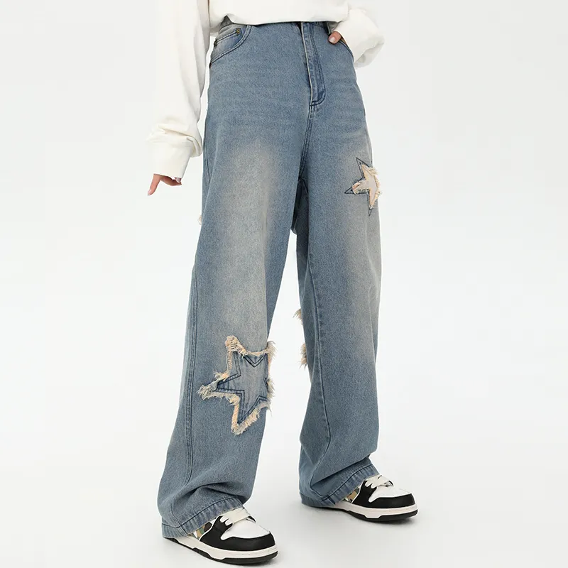 QISENYAR Straight Jeans Unisex Denim Blue-6