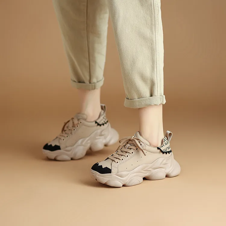 Rosa Bianca Chunky Sneakers Women's Low Top White Green/Milk Tea-5