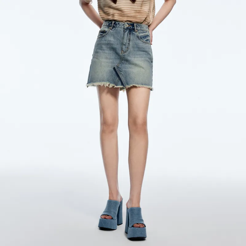 UOOYAA Denim Short Skirts Women's White Blue-2