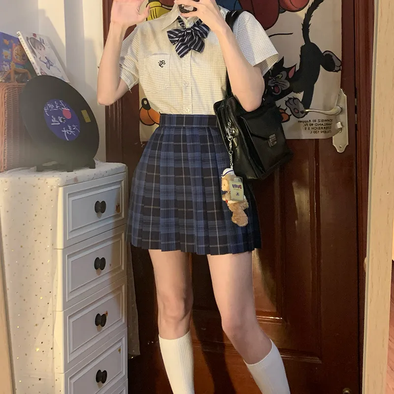 Tokyo Season Casual Short Skirts Women's Whale Fall, Plaid Skirt-33