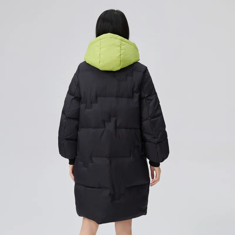 ERAL Solid Color Hooded Loose Fit Thickened Long Down Jacket Women's-5