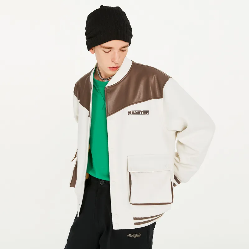 BEASTER Letter Colorblock Baseball Collar Loose Fit Thickened Puffer Jacket Unisex-16