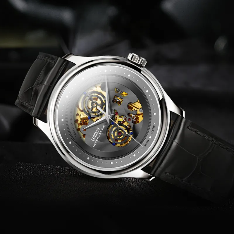 LOBINNI L Automatic Mechanical Movement Genuine Leather Strap Watch Men's Watches Cut-Out Dial-3