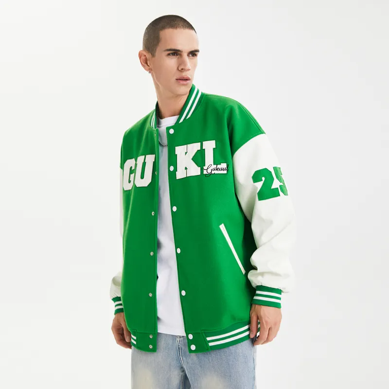 GUKUUL Baseball Jacket Winter Unisex Green-11