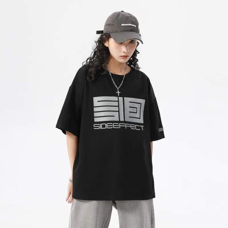 SIDEEFFECT Short Sleeved T Shirts Summer Unisex Black-4