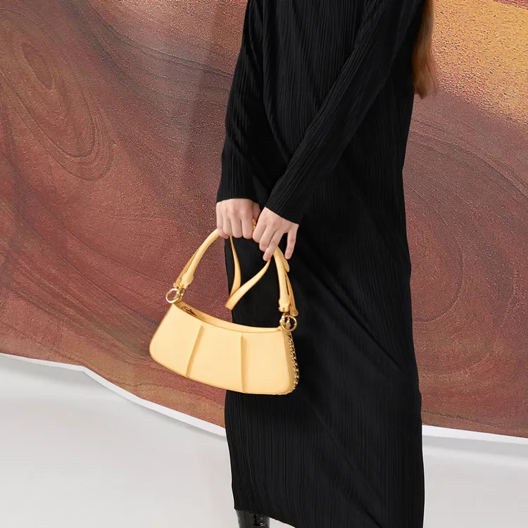 CHARLES&KEITH PU Shoulder Bag Women's Yellow/Chocolate/Black-15
