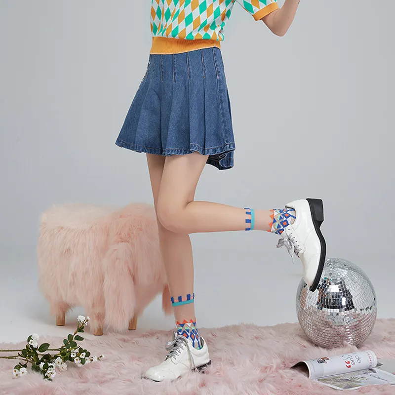 LALABOBO Denim Short Skirts Women's Dark Blue White-2