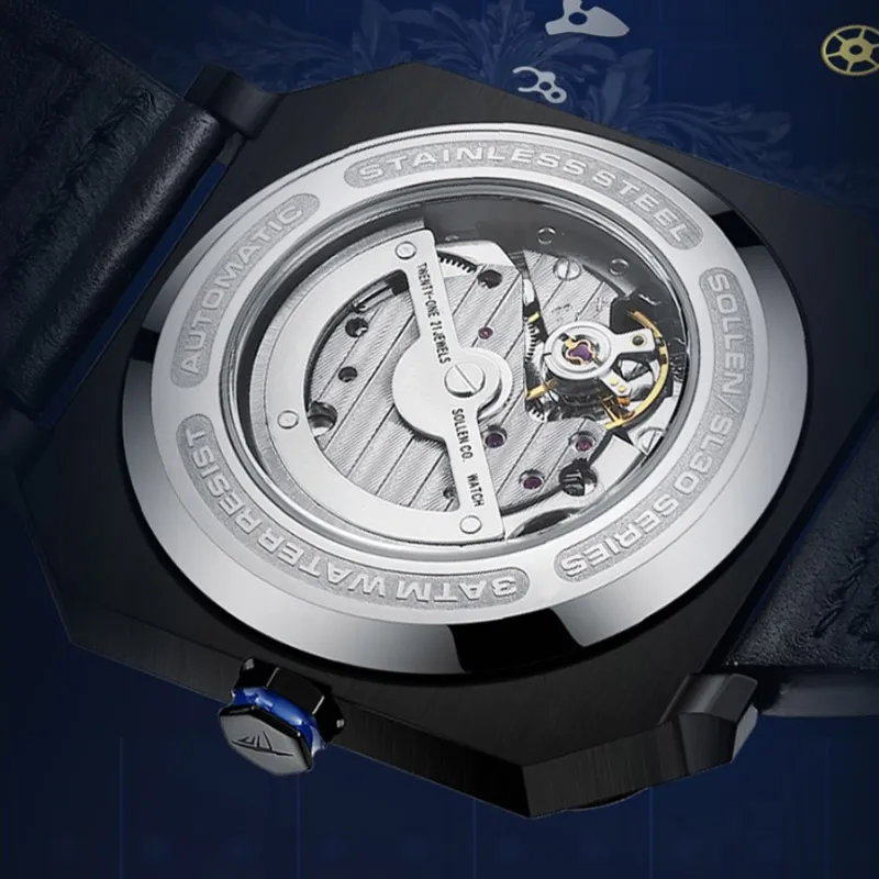 SOLLEN Terracotta Army Collaboration Automatic Mechanical Movement Watch Men's Watches Black Dial SL322-3