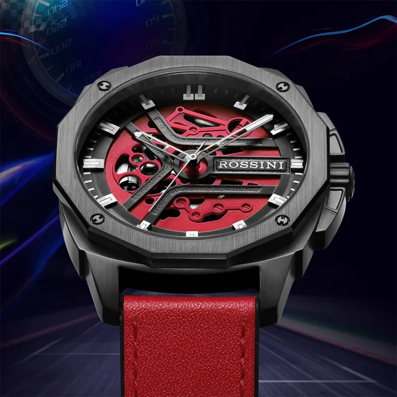 ROSSINI Medallion Collection Mechanical Movement Silicone Strap Watch Men's Watches Red Watch Dial 5210057-14