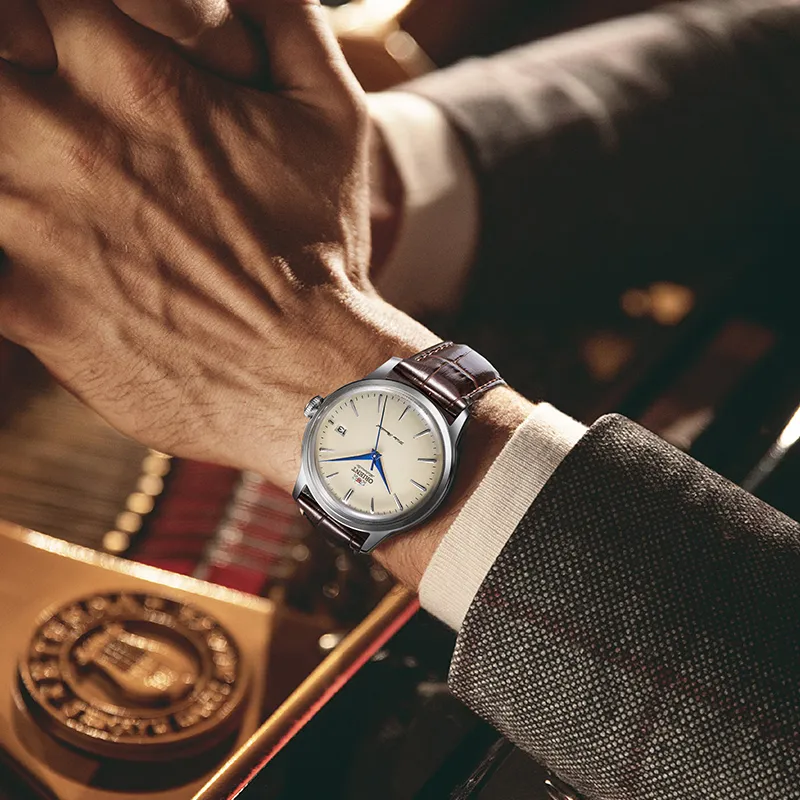 ORIENT Automatic Mechanical Movement Leather Strap Watch Men's Watches Yellow Watch Dial RA AC0M04Y10B-2