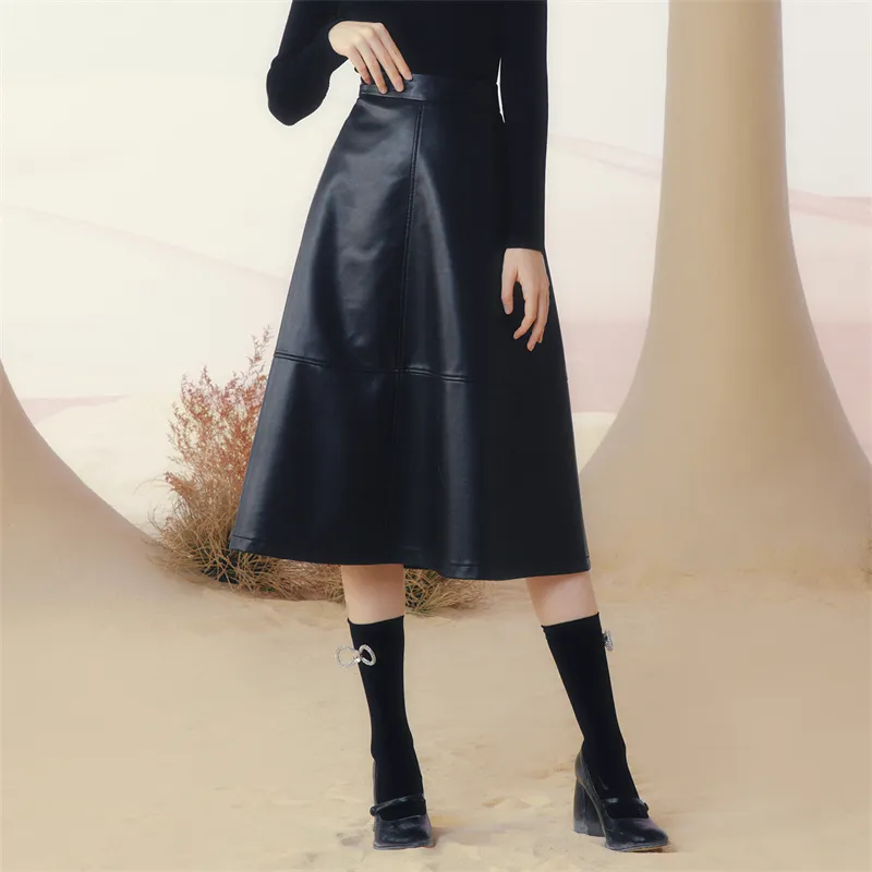 TAMMY TANGS Leather Long Skirts Women's Black-2