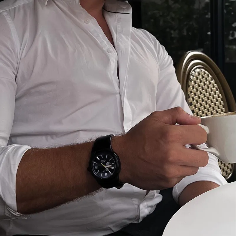 ROTARY Wrist Watch Automatic Mechanical Movement Genuine Leather Strap Black Dial Men's Watches-28