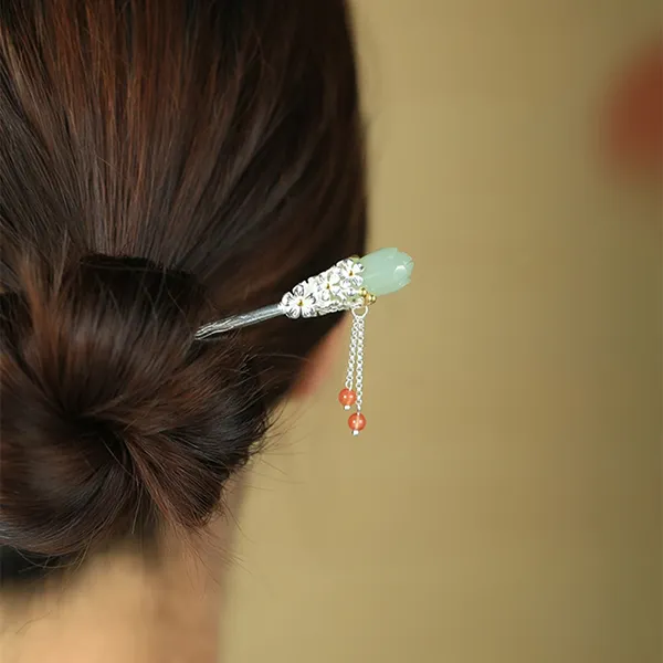 Xiaoyinjiang 925 Sterling Silver Hetian Jade Hair Accessories Women's-2