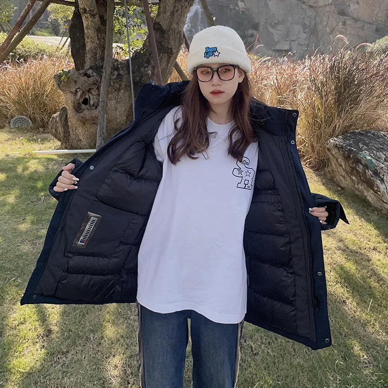 New Business Origin Solid Color Detachable Hood Loose Fit Thickened Mid-Length Puffer Jacket Unisex-6