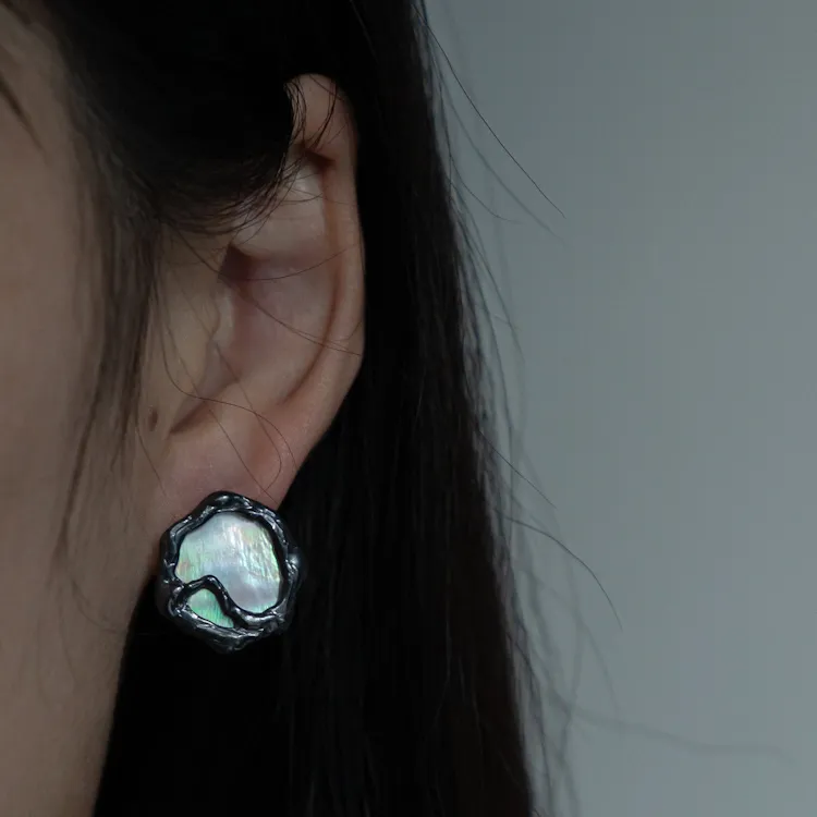 M.Wong Color Changing Mother of Pearl 925 Sterling Silver Stud Earrings Women's-3