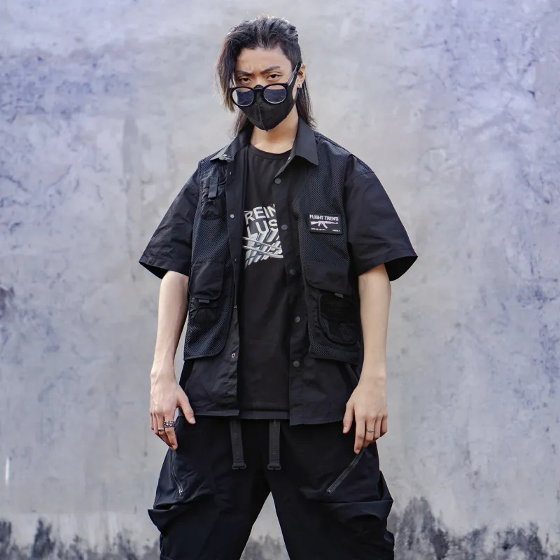 VIP SS22 Solid Color Mock Two Piece Shirt Summer Unisex Black-3