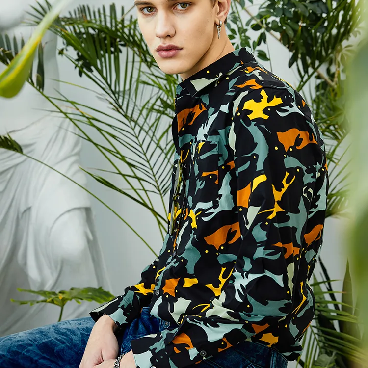 DAVID NAMAN Shirts Men Yellow Orange-4