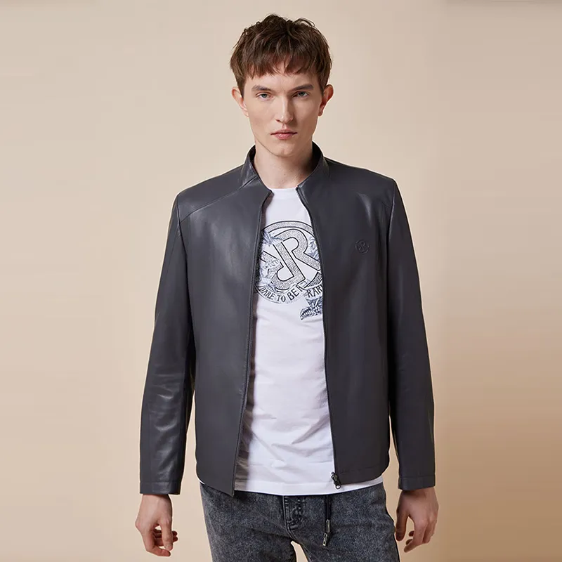 RARE Leather Jackets Men Gray-4