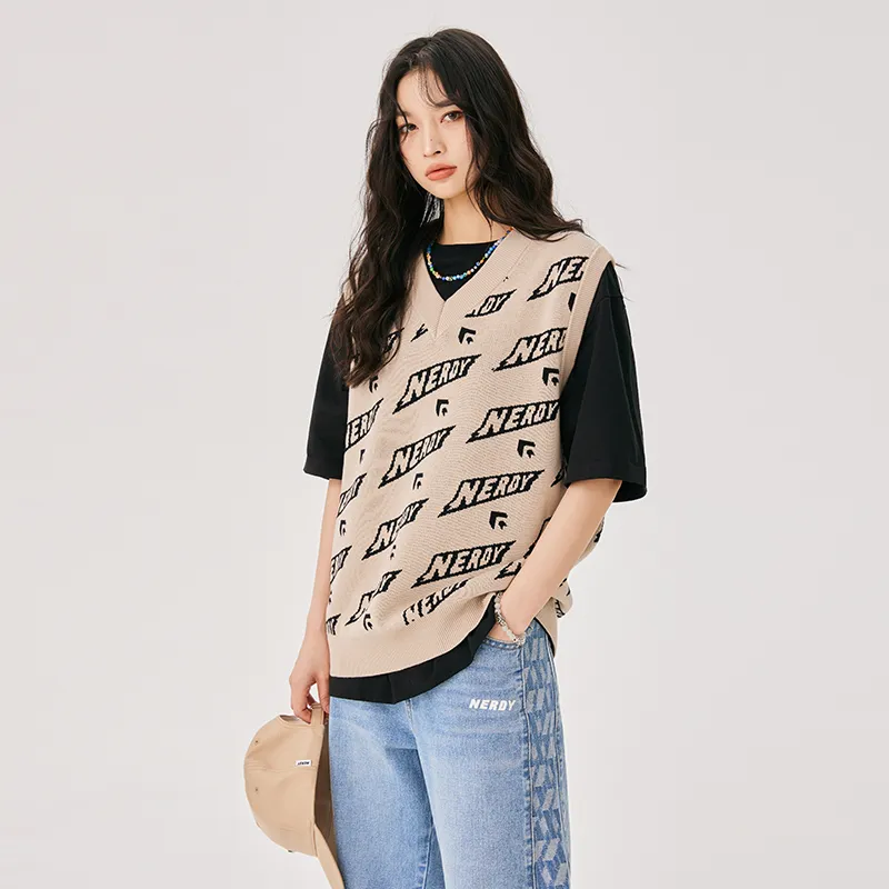 NERDY Loose Fit Vest Fall Unisex Khaki-4