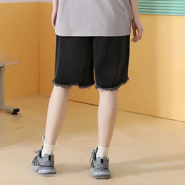 GENANX Denim Shorts Unisex Black Gray Color-4