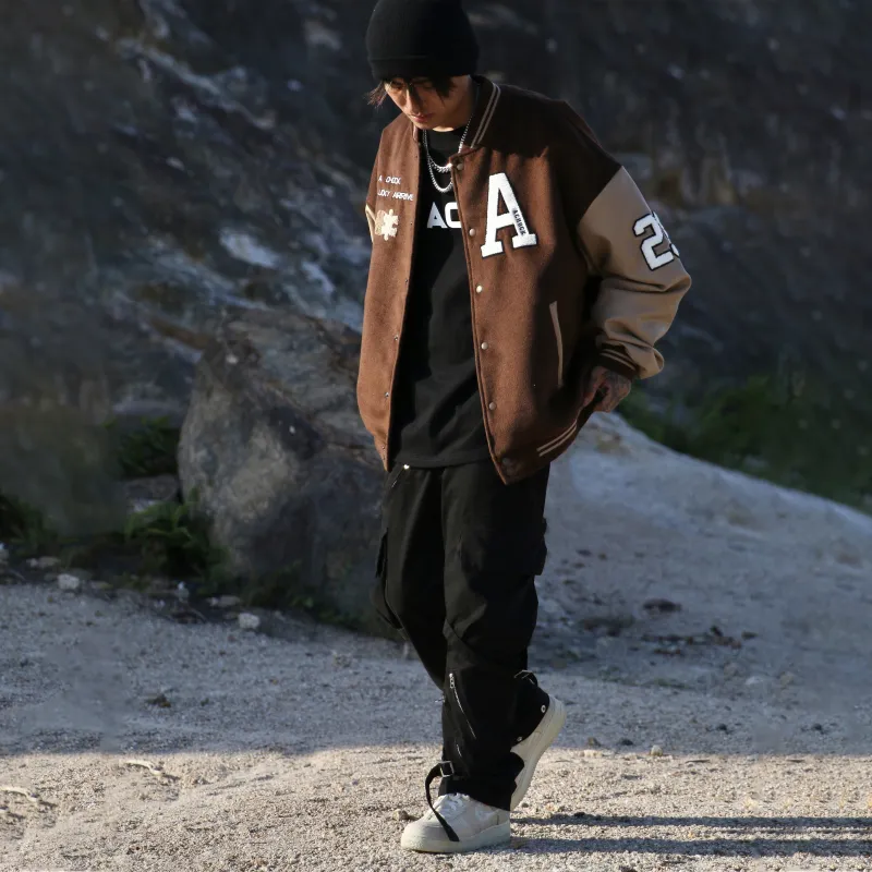 A Chock Baseball Jacket Unisex Coffee-6