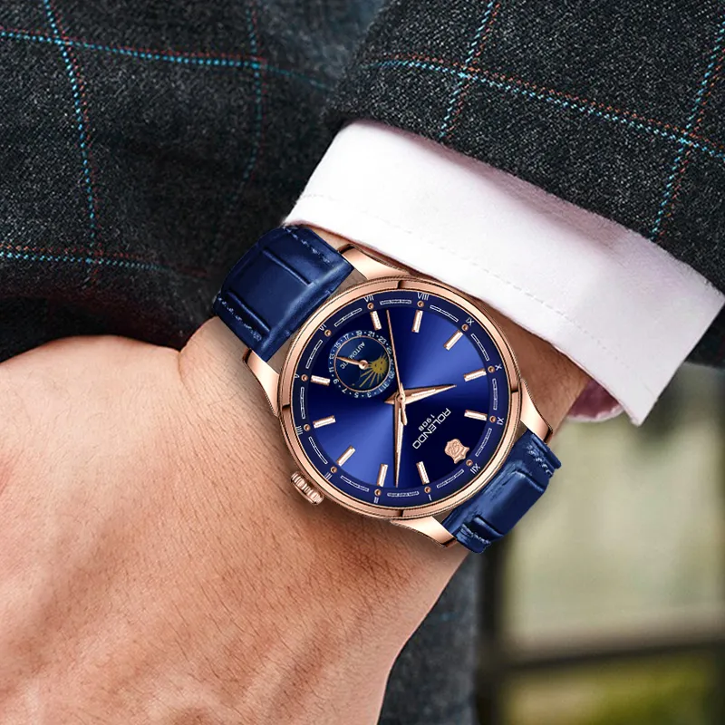 ROLENDO R Automatic Mechanical Movement Genuine Leather Strap Watch Men's Watches Coffee Watch Dial-2