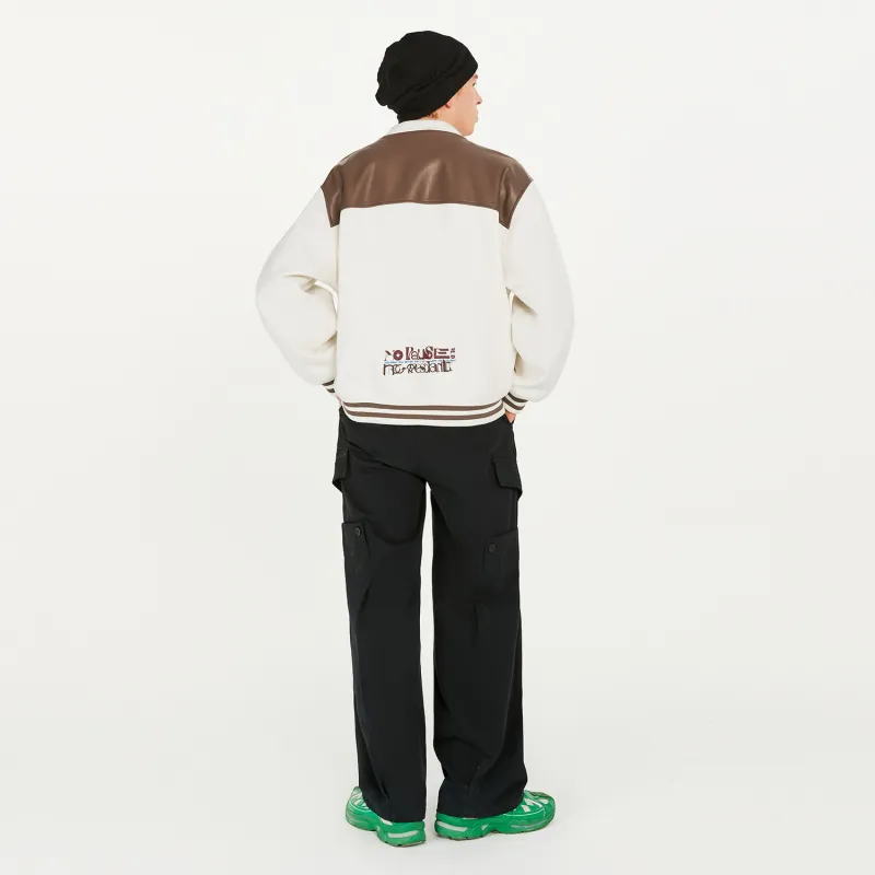BEASTER Letter Colorblock Baseball Collar Loose Fit Thickened Puffer Jacket Unisex-15