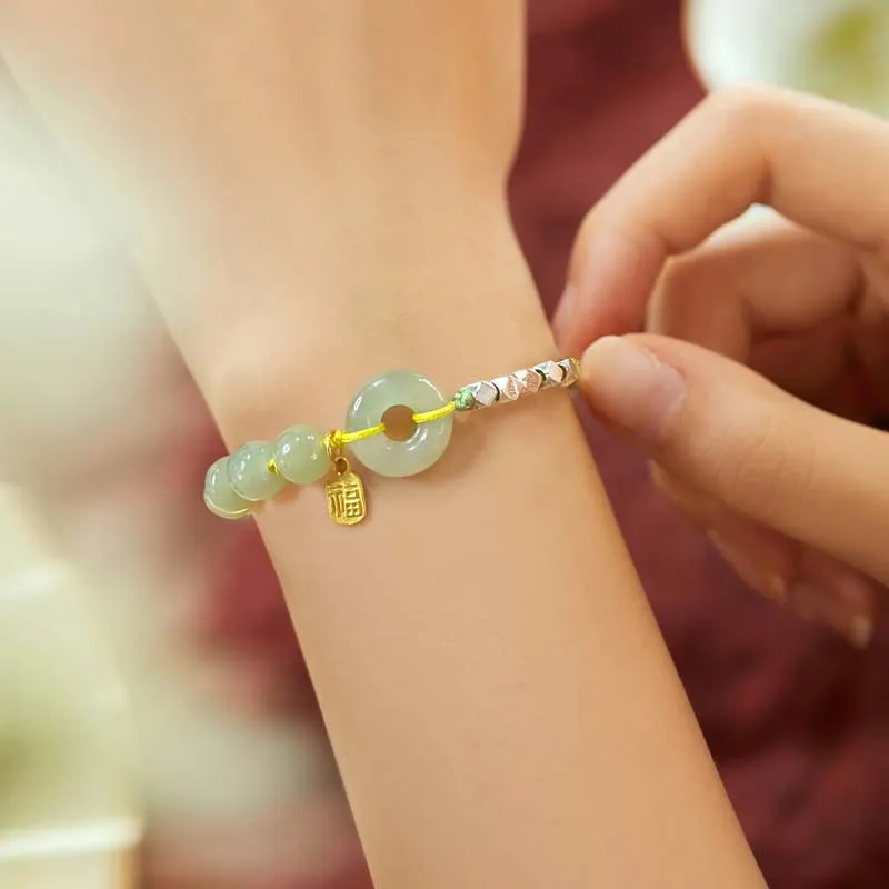 YINCHIE 925 Sterling Silver Bracelets Women's Pale Greenish White Jade-1
