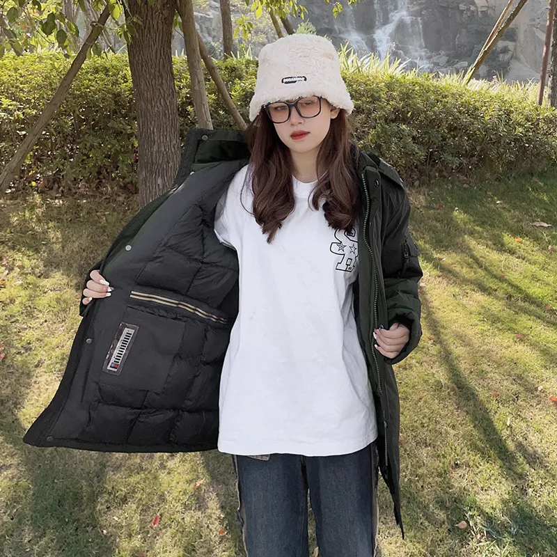 New Business Origin Solid Color Detachable Hood Loose Fit Thickened Mid Length Puffer Jacket Unisex-11
