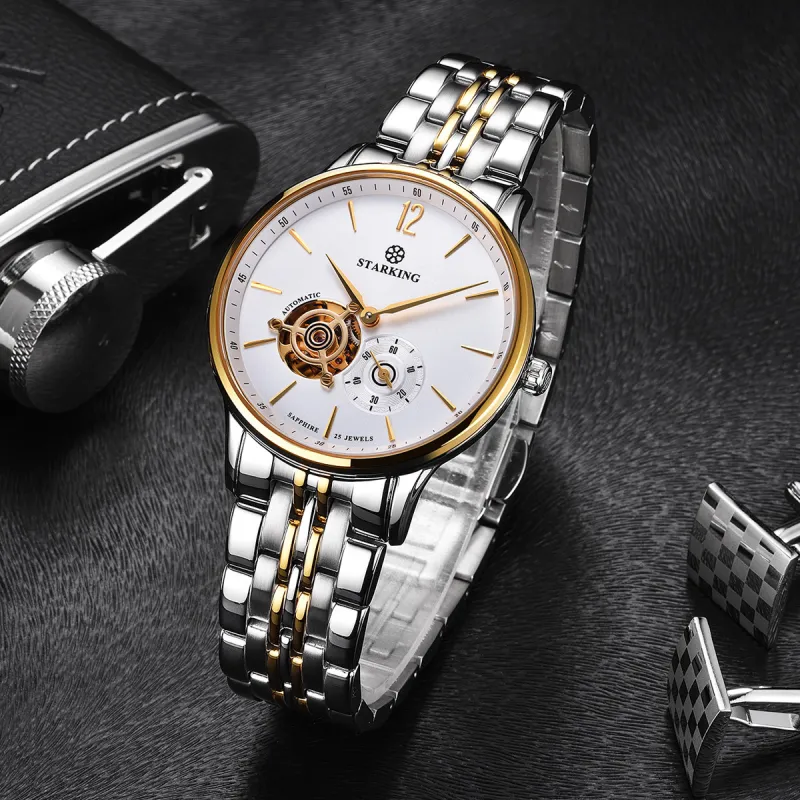 STARKING Automatic Mechanical Movement Stainless Steel Watchband Watch Unisex White Dial-3